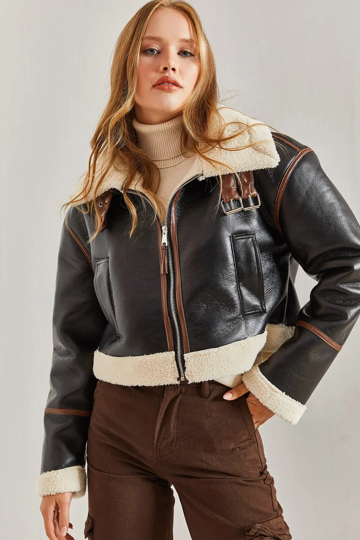 کت زنانه کمردار لمینت دار - 11828 کت زنانه کمردار لمینت دار - 11828