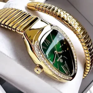 ساعت مچی زنانه مدل مار با جعبه مخصوص، ضد آب، با بند استیل رنگ طلایی - دستبند HMBY2049C5 - 12166