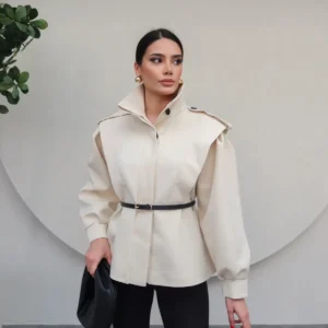 کت کمر دار طراحی شده کرم - 12029