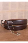 کمربند مردانه قهوه‌ای صاف ۳.۵ سانتی‌متری از ۱۰۰% چرم طبیعی - 12201