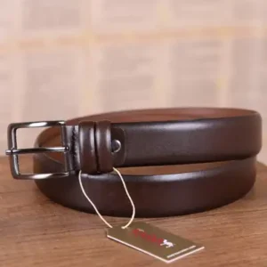 کمربند مردانه قهوه‌ای صاف ۳.۵ سانتی‌متری از ۱۰۰% چرم طبیعی - 12201