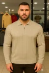 سویشرت زیپ‌دار کرم رنگ کژوال زمستانی مردانه سایز بزرگ - 13005