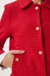 کت کتان قرمز زنانه با یقه توییت مدل TO00157 - 11831