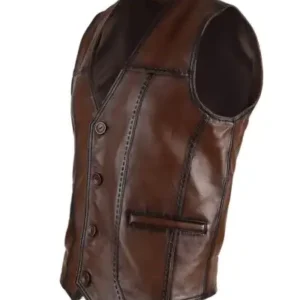 یقه‌دار چرم طبیعی مردانه به رنگ قرمز قهوه‌ای - 12725