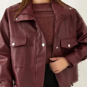 ژاکت چرم با جزئیات جمع‌شده در کناره‌ها - 11839