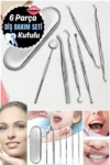 ست 6 تکه ابزار دندان‌پزشکی استیل ضدزنگ بسته‌بندی شده شامل آینه و ابزار نظافت دندان برای مراقبت از دهان و دندان - 12238