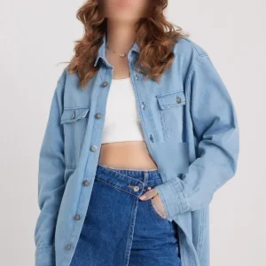 کت زنانه جین دیواری بزرگ با دو جیب و رنگ آبی - 11846