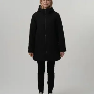 کاپشن بلند زنانه مشکی با طرح لوزی دیزاین شده - 12655