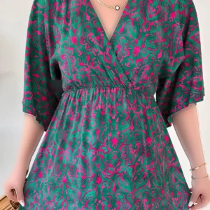 لباس یقه شال با طراحی خفاشی به رنگ صورتی - 12005