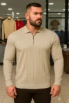 سویشرت زیپ‌دار کرم رنگ کژوال زمستانی مردانه سایز بزرگ - 13005