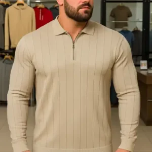 سویشرت زیپ‌دار کرم رنگ کژوال زمستانی مردانه سایز بزرگ - 13005