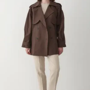 کت زنانه کاپوچین قهوه‌ای تیره با یقه برگردان و آستر - 12540