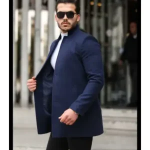 کت پاییزه مردانه کاشئ لاجوردی، فصل جدید، پالتوی بلند، الگو باریک و چسبان، فصل جدید - 13103