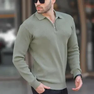 پولوشرت یقه دار زیپ دار آستین بلند مردانه هاگی 7240 - 12924
