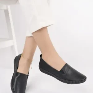 کفش باله زنانه چرم طبیعی مشکی مدل DP62-8002 - 12785