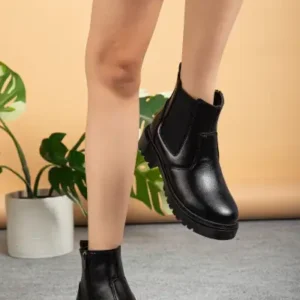 بیل انگشت مشکی زنانه با زیره لاستیکی ضد آب و مقاوم در برابر سرما و برف، دارای لایه داخلی پشمی و تضمین شده برای استفاده در زمستان. - 12844