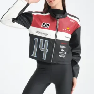 ژاکت بمبئی دخترانه با طراحی بزرگ، دارای نوار چرمی و زیپ، مخصوص موتورسیکلت و مدل دانشگاهی - 13041