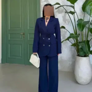 کت و شلوار پَلوцо با جزئیات کمربند گلدار زنانه - 12416