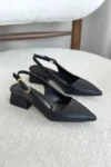 کفش پاشنه کوتاه زنانه ملای با بند - مشکی - چرم - 12820