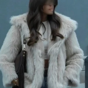 کت جکت فانتزی زنانه بژ رنگ از جنس مصنوعی پشمی - 11863