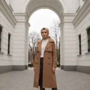 ترنچکت زنانه بلند (110 سانتی‌متر) با لایه‌ داخلی از جنس 100% پنبه - رنگ قهوه‌ای تیره 1111-TES - 12566