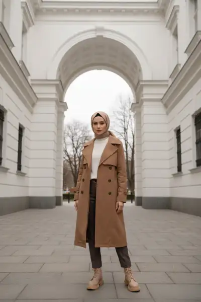 ترنچکت زنانه بلند (110 سانتی‌متر) با لایه‌ داخلی از جنس 100% پنبه - رنگ قهوه‌ای تیره 1111-TES - 12566