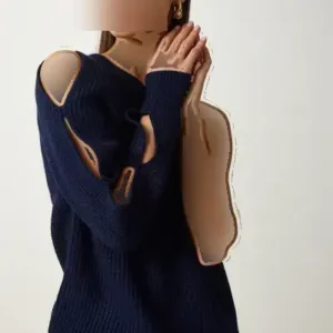 ژاکت بافتنی یک آستینه با جزئیات پنجره، رنگ سرمه‌ای - 12248