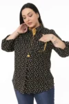 شومیز سیاه با یقه و جیب طرح دار گلدار برای سایز بزرگ و آستین ترک‌دار - 12512