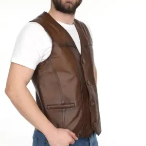 صددرصد چرم گوسفند طبیعی با رنگ تیره، جلیقه مردانه - 12713