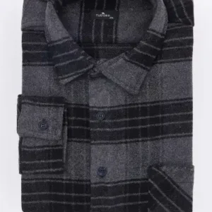 پیراهن چارخانه کتان مردانه با سایز بزرگ و آستین بلند و جیب برای فصل زمستان - 13020