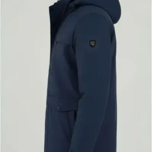 کاپشن و پالتوی مردانه با کلاه قابل جدا شدن و ترکیب پنبه و پلی استر به رنگ سرمه‌ای - 12291