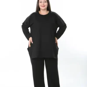 تونیک سایز بزرگ با جزئیات آستین پل و لایکرا - 12520