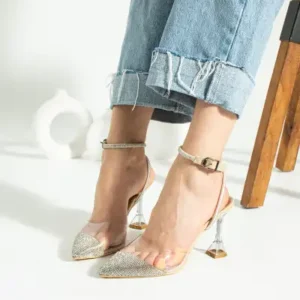 کفش پاشنه بلند شبانه زنانه با سنگ‌های شفاف - 12821