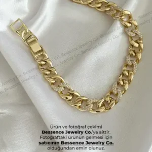 بند آهنگ براق با سنگ زیرکن VIP 14K طلا - 17 سانتی‌متر به همراه 2 سانتی‌متر قابلیت تنظیم - 12100