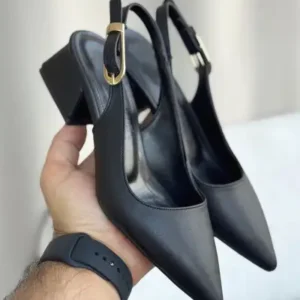 کفش پاشنه کوتاه زنانه ملای با بند - مشکی - چرم - 12820