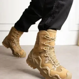 چکمه های نظامی بلند بیج رنگ چرم تابستانی و مقاوم در برابر آب با بند مخصوص برای فضای باز/فصل زمستان شماره ۴۱ - 12216