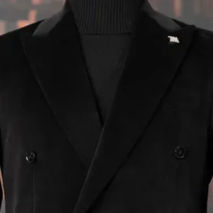 ست کت و شلوار کج‌دار و مریز ایتالیایی با برش باریک از جنس مخمل، رنگ مشکی T14972 - 13351