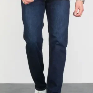 شلوار جین کتان مردانه آبی تیره با فیت معمولی و پاچه‌های راسته مدل Hlthe001977 - 13377