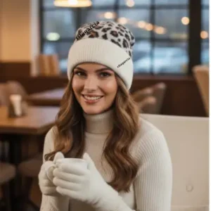 کلاه بافتنی نازک طرح پلنگی ممتاز - 13302