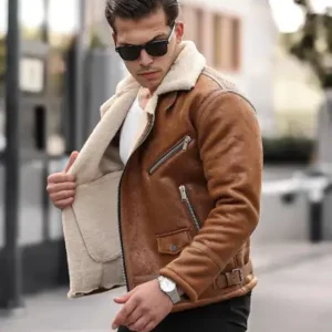 کلاه چرمی مردانه با پوشش کامل خز داخلی، کیفیت بالا، طراحی جذب، رنگ قهوه‌ای روشن - 13271