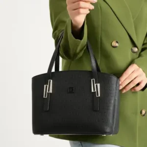 کیف دستی و دوشی زنانه سیاه با دو قسمت اصلی و دو بخش زیپ‌دار اضافی - 13145