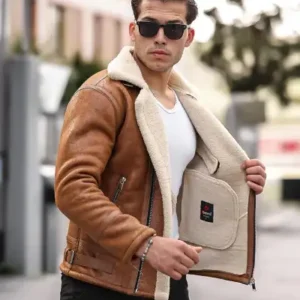 کلاه چرمی مردانه با پوشش کامل خز داخلی، کیفیت بالا، طراحی جذب، رنگ قهوه‌ای روشن - 13271