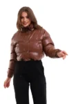 پالتو پفی کوتاه زنانه چرم - 13123