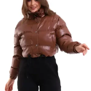 پالتو پفی کوتاه زنانه چرم - 13123