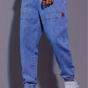 شلوار جین مردانه کمر کشی با بند و برش جاگر