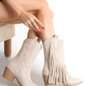 Bot غربی زنانه به رنگ بژ با تزیینات پاپیونی - 13162