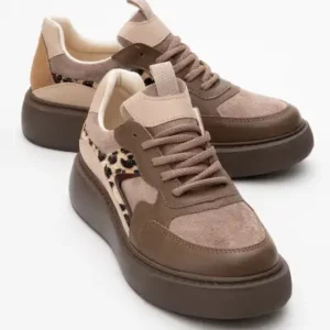 کفش ورزشی زنانه طرح پلنگی طبی ایتالیا رنگ قهوه‌ای