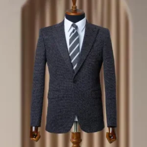 کت تک مردانه کلاسیک با برش باریک، پارچه کتان سیاه، سبک ایتالیایی - 13354