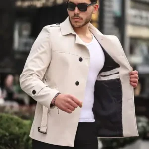 کاپشن مردانه فصلی با آستر و کمربند مدل کرووازه - 13266