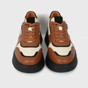 کفش اسنیکر زنانه با رنگ بژ و قهوه‌ای از چرم طبیعی گرِیس سریس - 13462